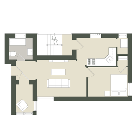 Floor plan for 1 bed, 1 bath, 488 sqft